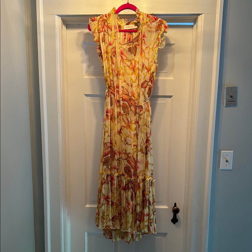 Yellow Ruffled Pleated Maxi Sundress